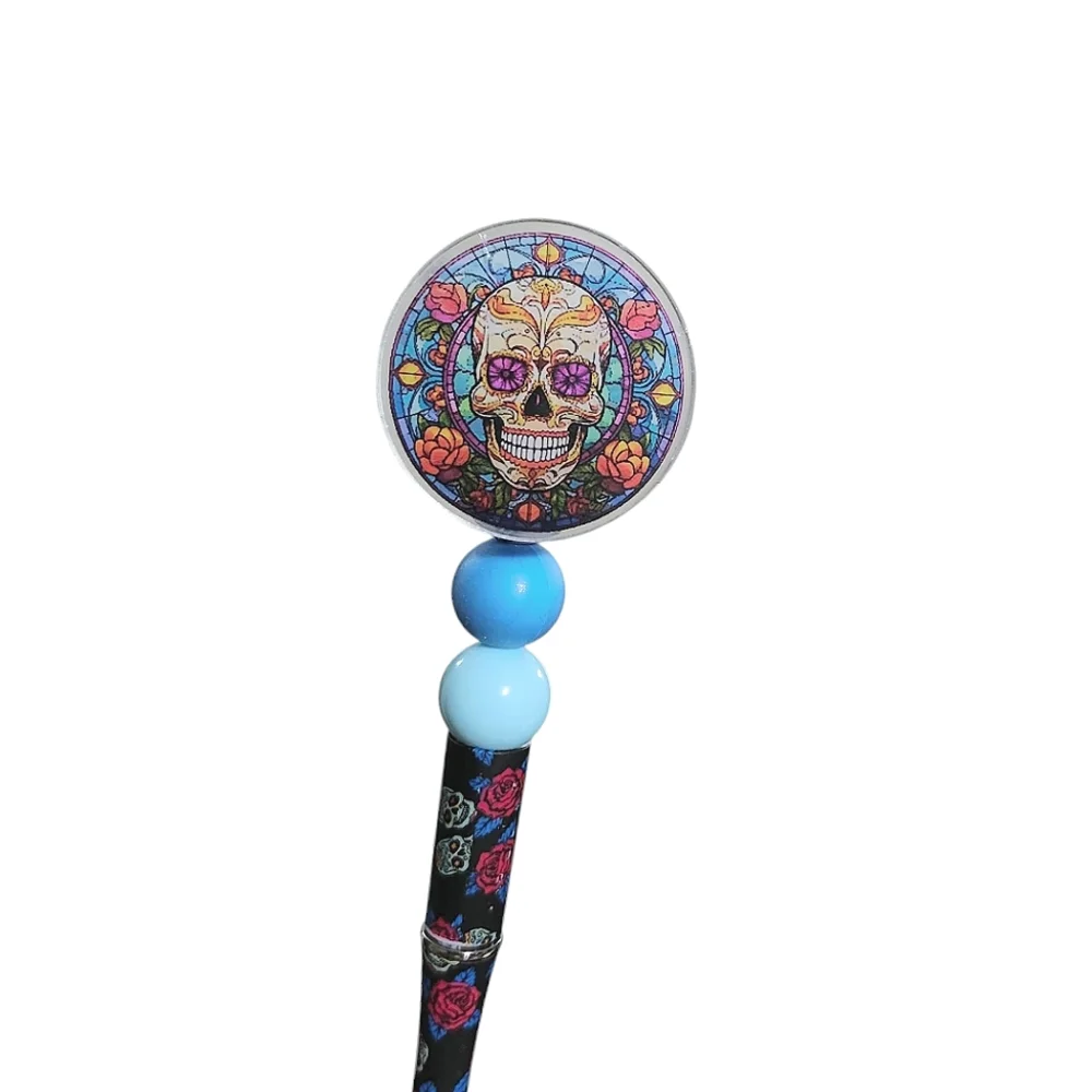 Dia De Los Muertos Skull Beaded Ballpoint Twist Pen Blue